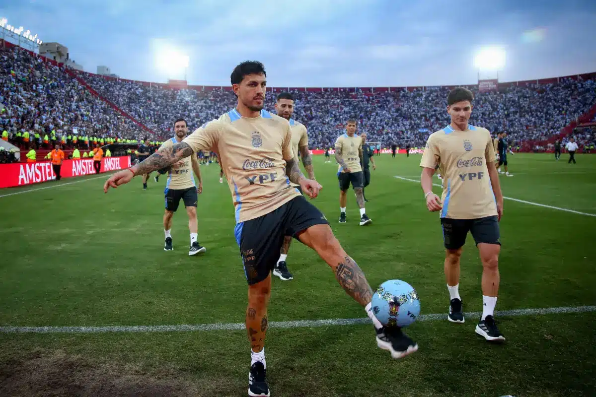 Buenos Aires, Argentina. 22nd Mar, 2025. Leandro Paredes (L) and Julian Alvarez of Argentina (R)