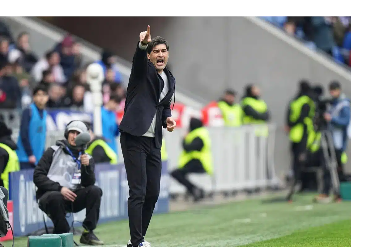Lyon's head coach Paulo Fonseca gestures during the French League One soccer match between Lyon and Reims