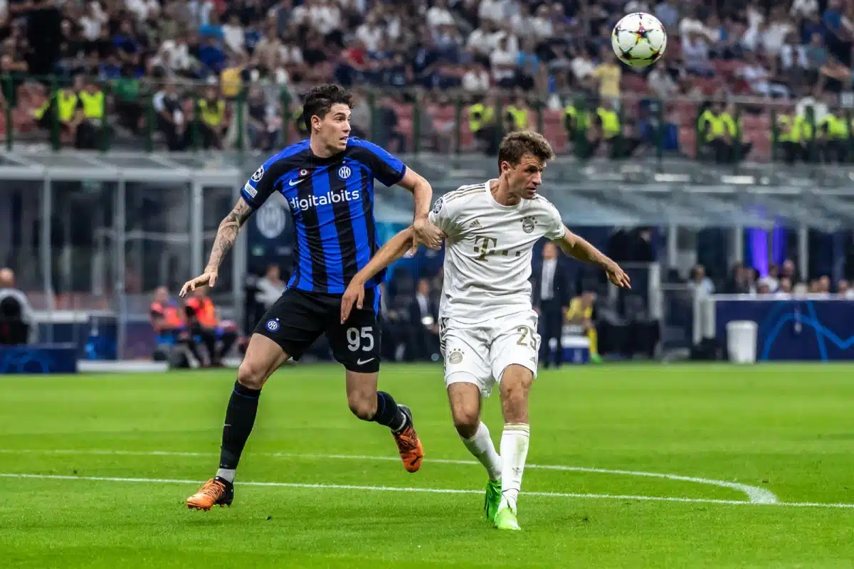Thomas Müller in action during the UEFA Champions League match between Inter vs Bayern.